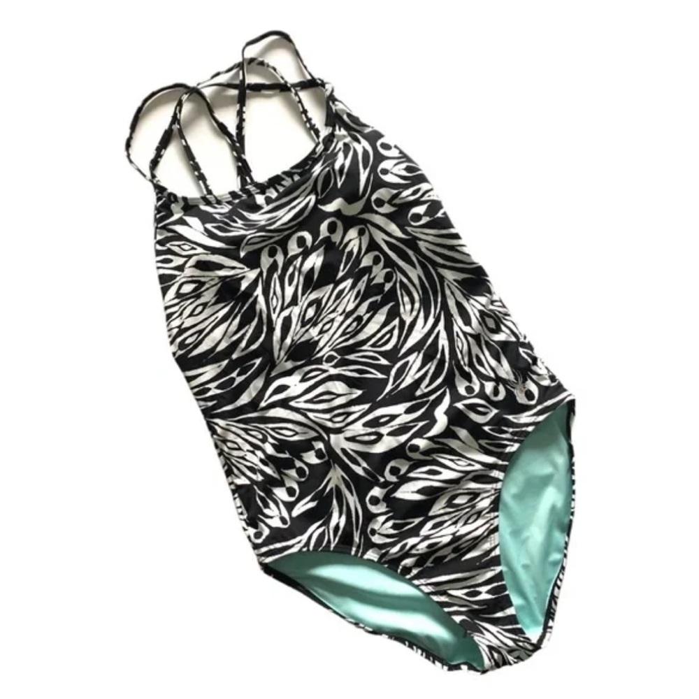 Spyder Black & White Patterned Cross-Back Cutout One-Piece Swimsuit NWT Sz large